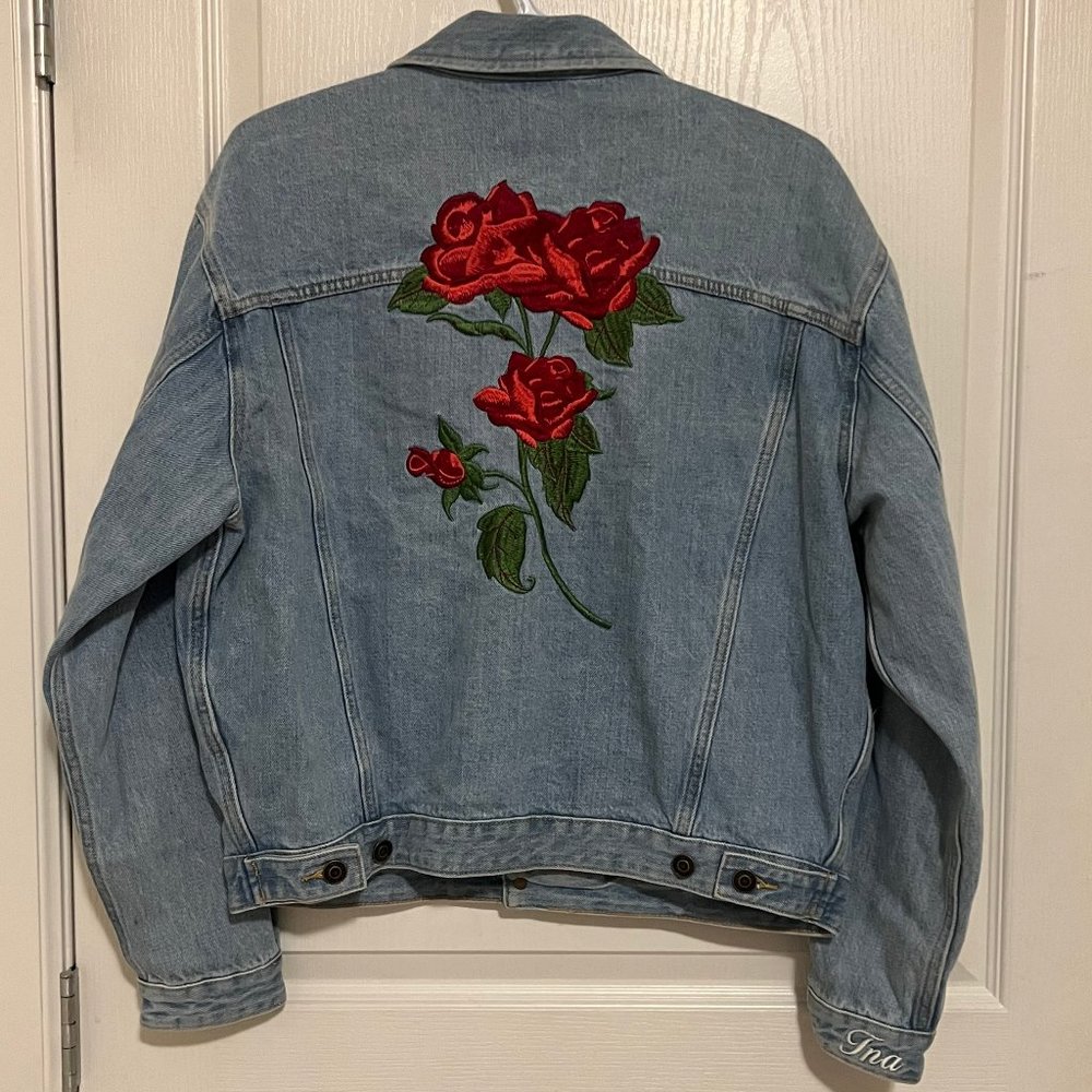 Aritzia TNA Rose Embroided Jean Jacket